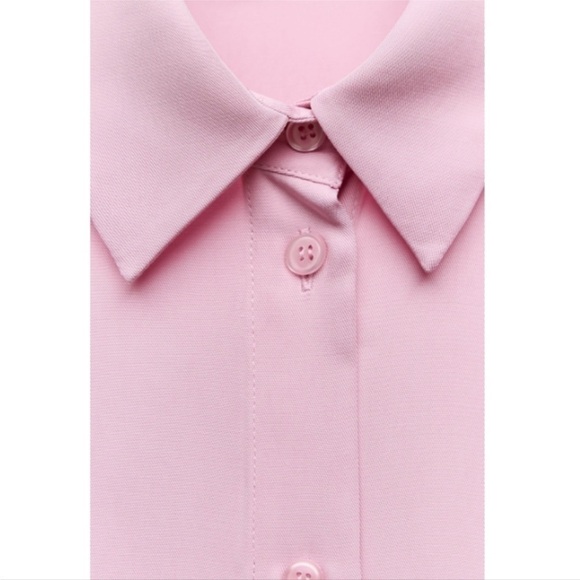 ZARA WOMEN FLOWY PINK POCKET SHIRT ROLLED UP SLEEVES SIZE L .NEW WITH TAGS - Picture 3 of 10